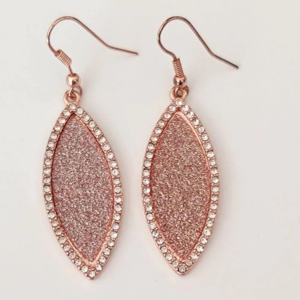 Sparkly rose gold dangle earrings with cz accents